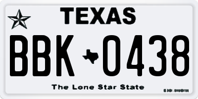 TX license plate BBK0438