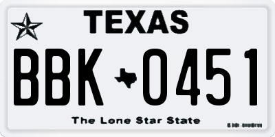 TX license plate BBK0451