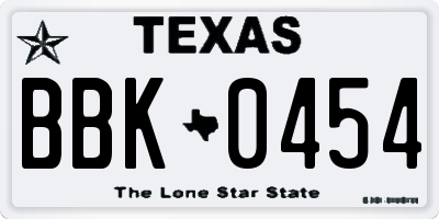 TX license plate BBK0454