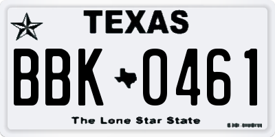 TX license plate BBK0461