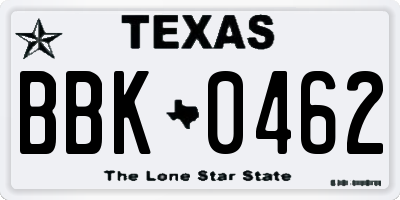 TX license plate BBK0462