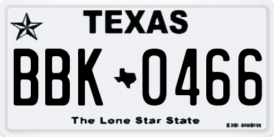 TX license plate BBK0466