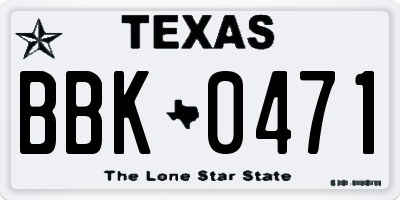 TX license plate BBK0471