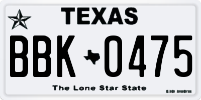 TX license plate BBK0475