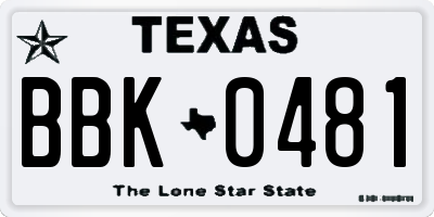 TX license plate BBK0481