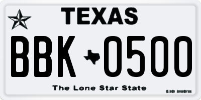 TX license plate BBK0500