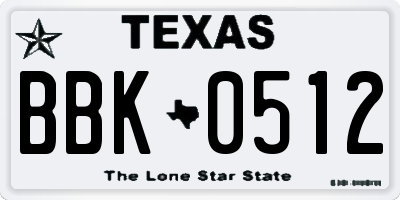 TX license plate BBK0512