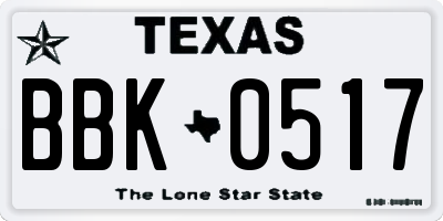 TX license plate BBK0517