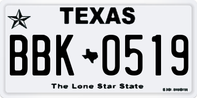 TX license plate BBK0519