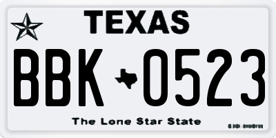 TX license plate BBK0523