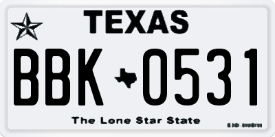 TX license plate BBK0531