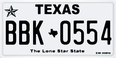 TX license plate BBK0554