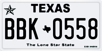 TX license plate BBK0558