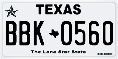 TX license plate BBK0560