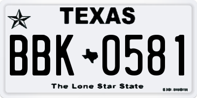 TX license plate BBK0581