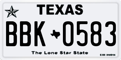 TX license plate BBK0583