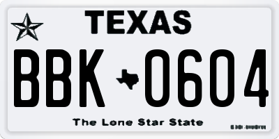 TX license plate BBK0604