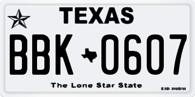 TX license plate BBK0607