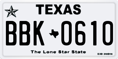 TX license plate BBK0610