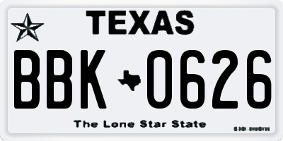 TX license plate BBK0626