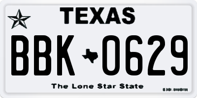 TX license plate BBK0629