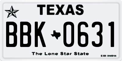 TX license plate BBK0631