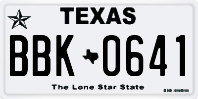 TX license plate BBK0641