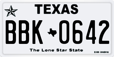 TX license plate BBK0642