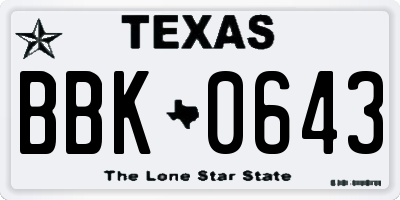 TX license plate BBK0643