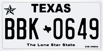 TX license plate BBK0649