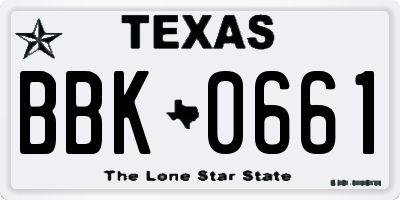 TX license plate BBK0661