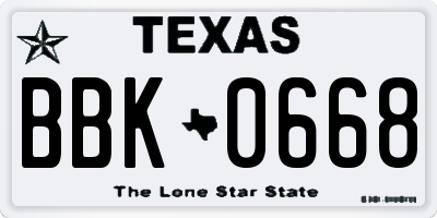 TX license plate BBK0668