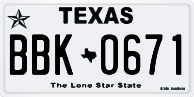 TX license plate BBK0671