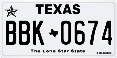 TX license plate BBK0674