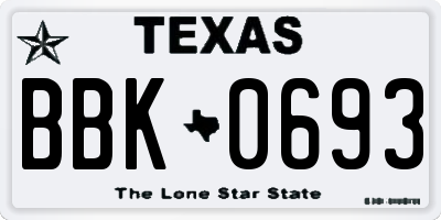 TX license plate BBK0693