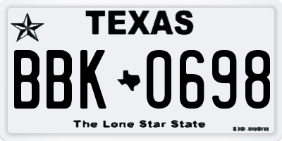 TX license plate BBK0698