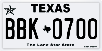 TX license plate BBK0700