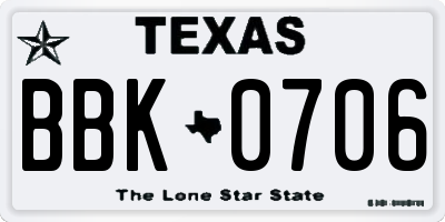 TX license plate BBK0706