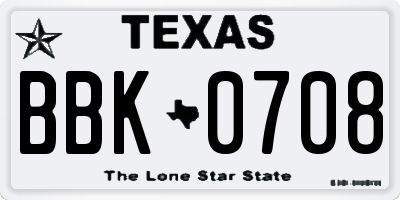 TX license plate BBK0708