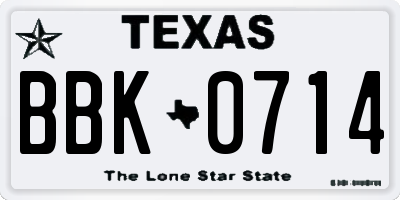 TX license plate BBK0714