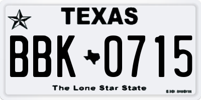 TX license plate BBK0715