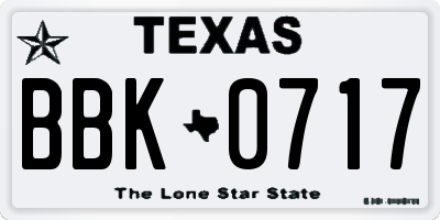 TX license plate BBK0717