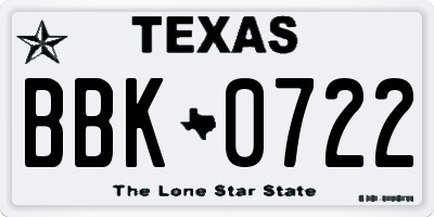 TX license plate BBK0722