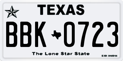 TX license plate BBK0723