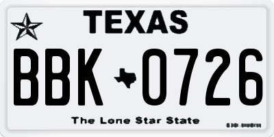 TX license plate BBK0726