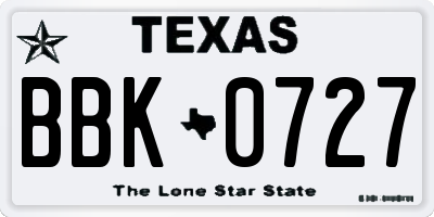 TX license plate BBK0727