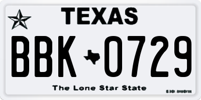 TX license plate BBK0729