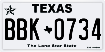 TX license plate BBK0734