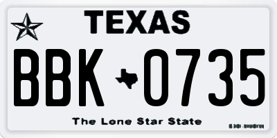TX license plate BBK0735