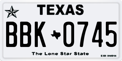 TX license plate BBK0745